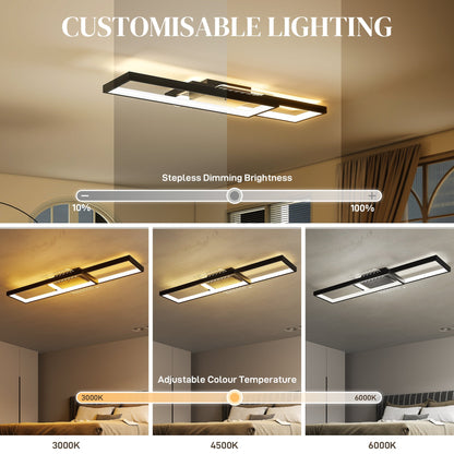 Customisable lighting options for the dimmable ceiling light, showing brightness and colour temperature