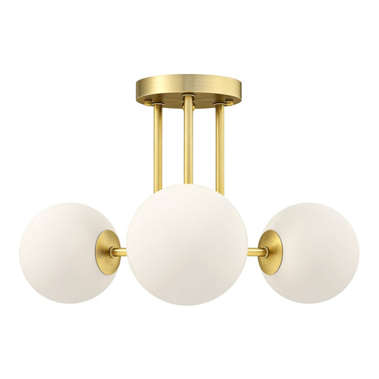 HOMCOM LED Ceiling Light with Globe Shades featuring three white glass spheres on a gold frame