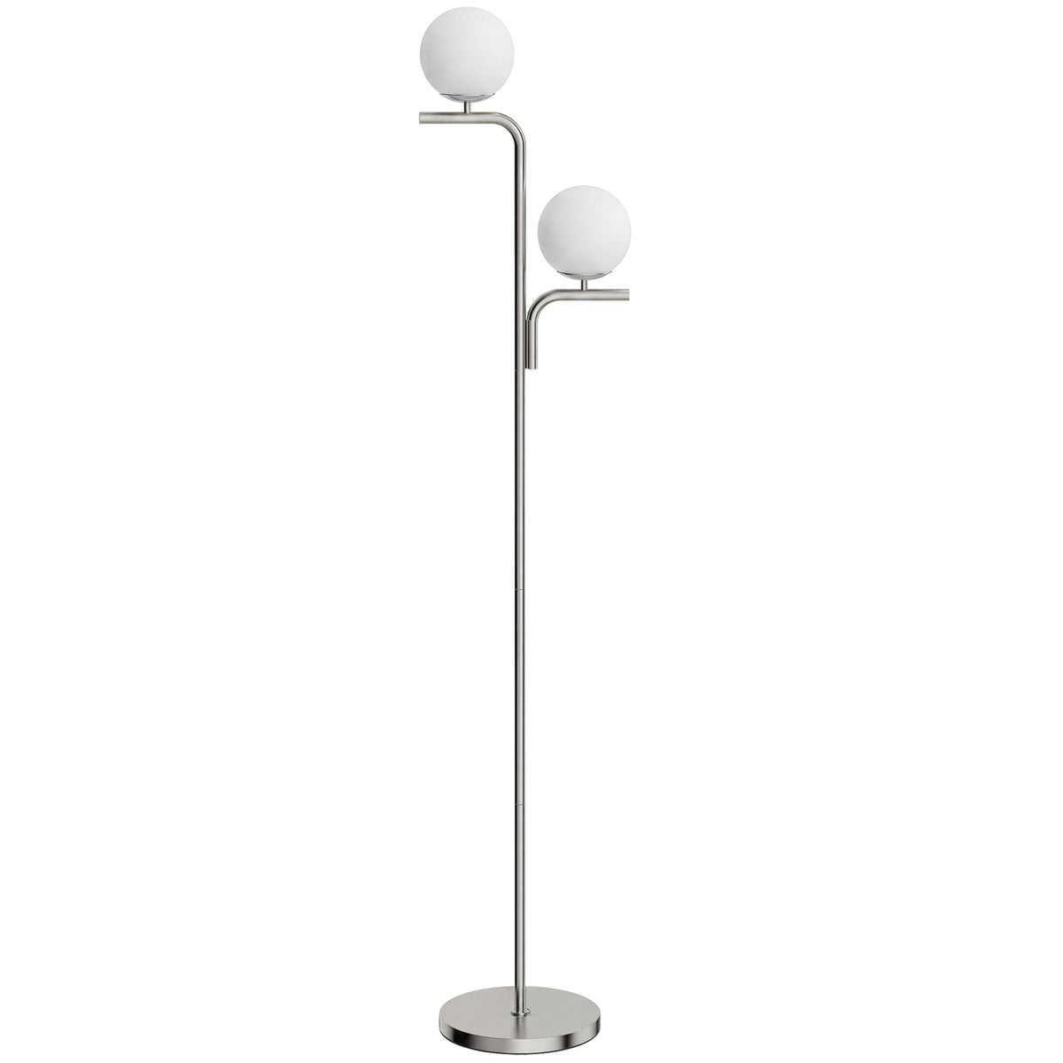 HOMCOM LED Floor Lamp with a silver stand and two white globe glass shades on a white background