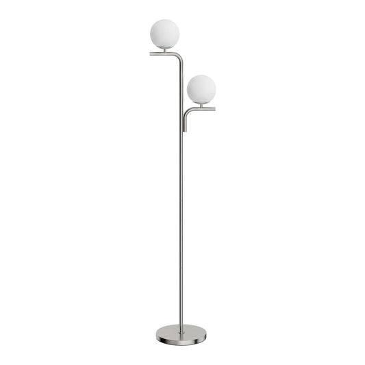 HOMCOM LED Floor Lamp with a silver stand and two white globe glass shades on a white background