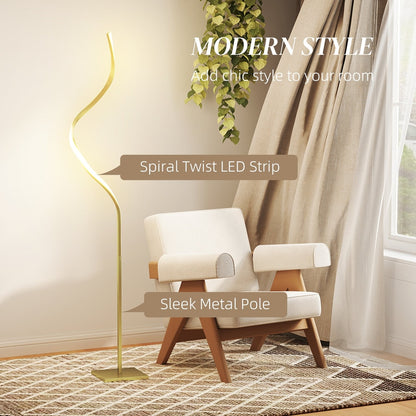 The modern floor lamp features a spiral twist LED strip and sleek metal pole