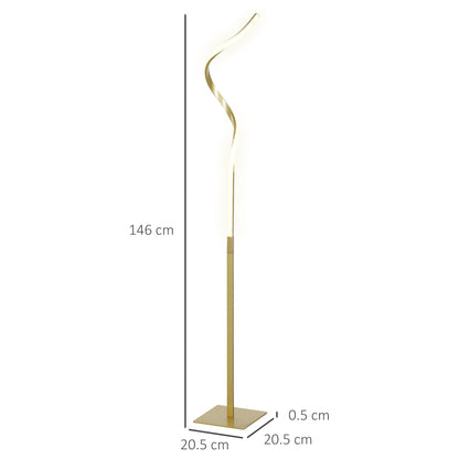 The gold tone floor lamp with dimensions shown