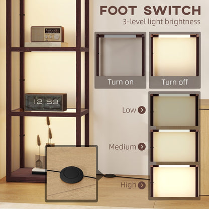 The foot switch for the tall standing lamp with glass shelves, showing three light brightness levels: low, medium and high