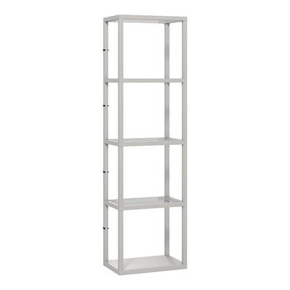 HOMCOM LED Floor Lamp with Glass Shelves, a tall grey shelving unit with four levels