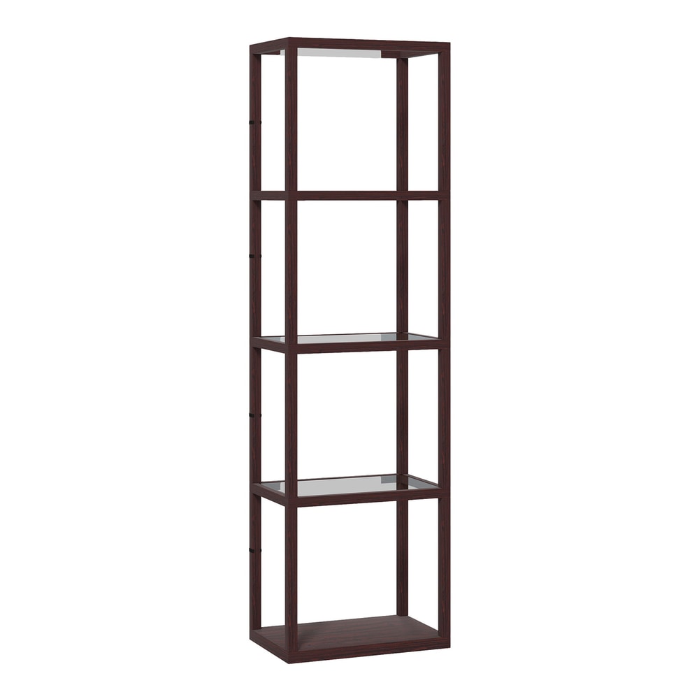 HOMCOM LED Floor Lamp with Glass Shelves, a dark brown four-layer standing lamp with integrated LED lighting