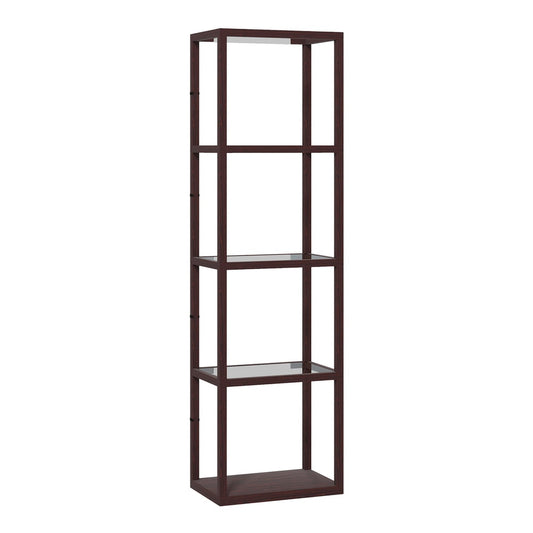 HOMCOM LED Floor Lamp with Glass Shelves, a dark brown four-layer standing lamp with integrated LED lighting
