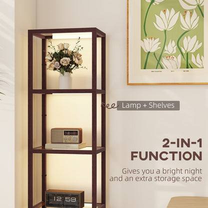 The modern column shelf floor light with glass shelves, showing its dual function