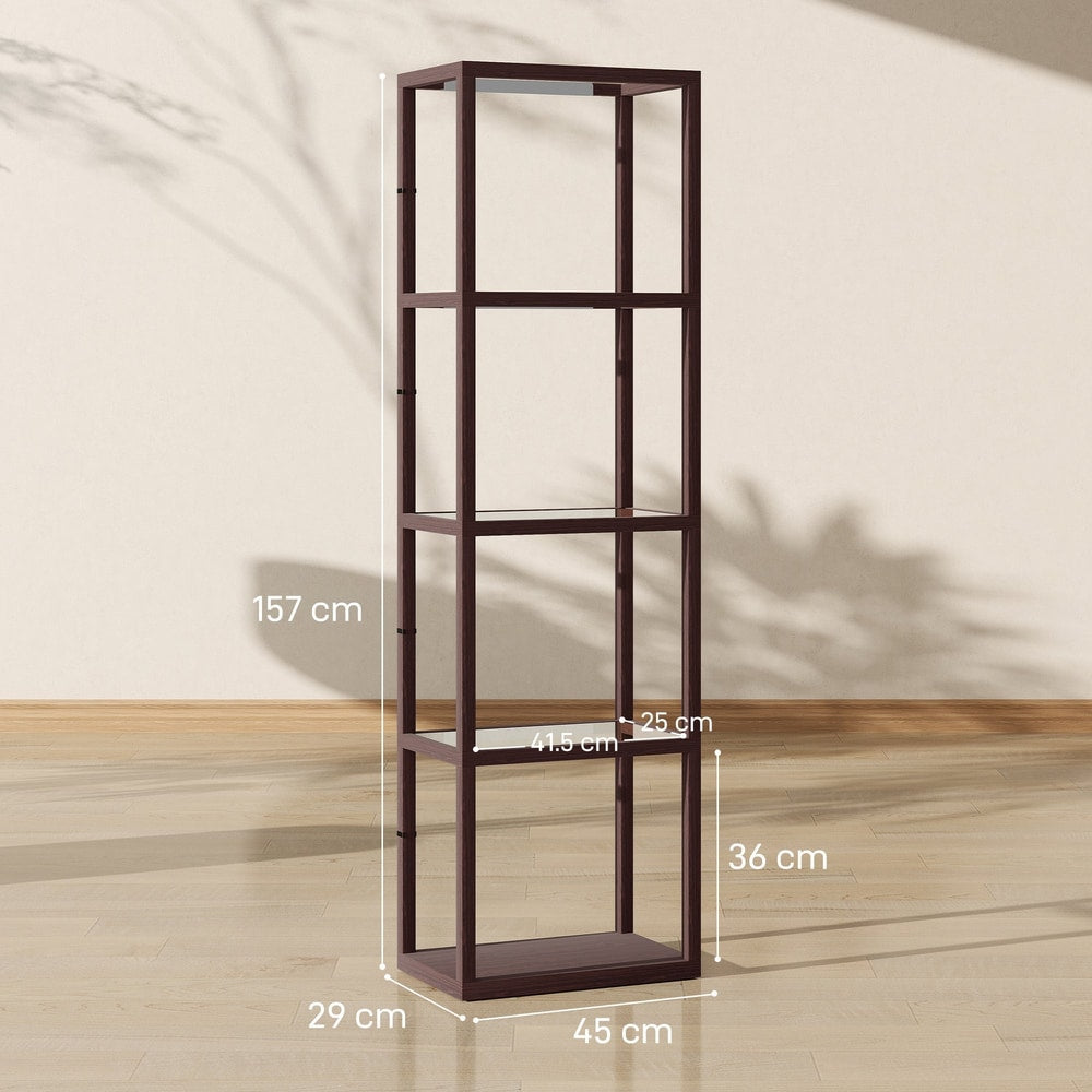 The tall floor lamp with glass shelves shown with dimensions