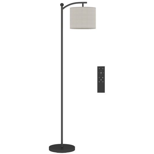 HOMCOM LED Floor Lamp with Remote Control in black with a curved arm and fabric shade