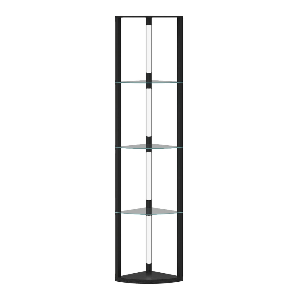 HOMCOM LED Floor Lamp with Shelves, a tall black corner unit with four glass shelves and integrated lighting