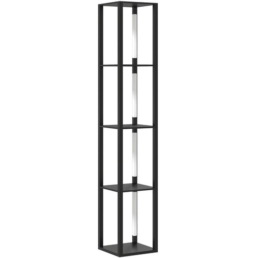HOMCOM LED Floor Lamp with Shelves, a tall black unit with four shelves and integrated LED lighting