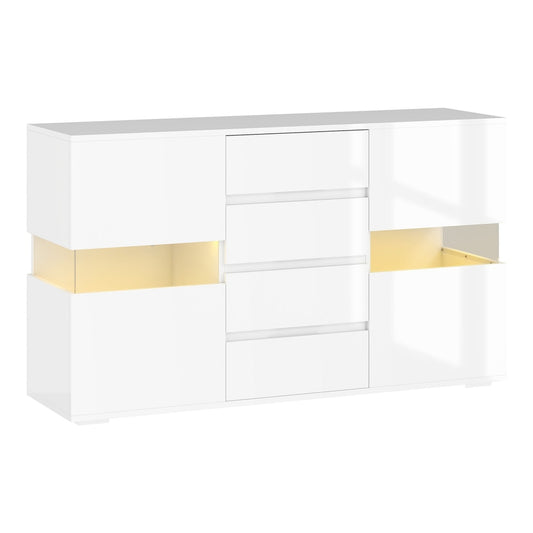 HOMCOM LED Light Sideboard a modern white high gloss storage cabinet with LED lighting