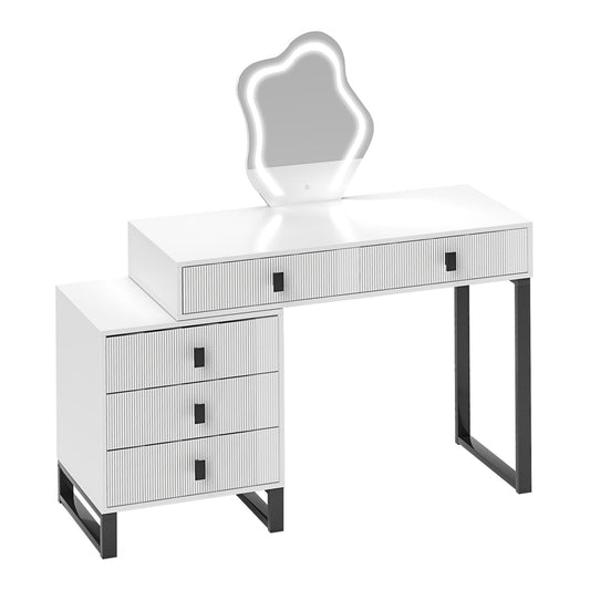 HOMCOM LED Lighted Dressing Table with Leaf Shape Mirror on a plain white background