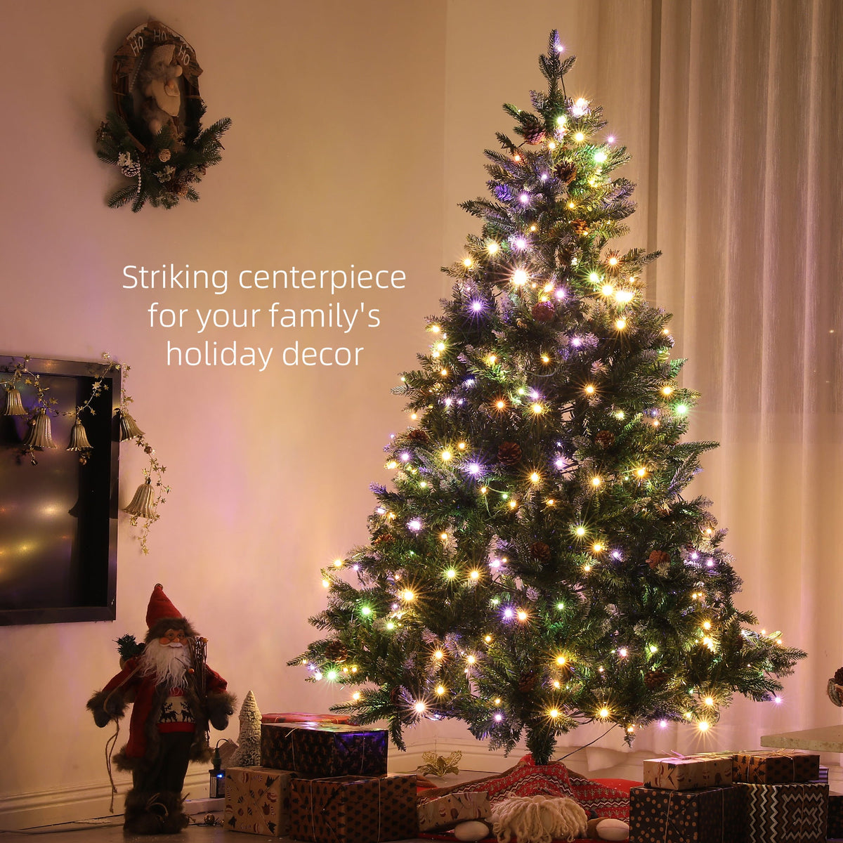 The lit artificial Christmas tree as a holiday decor centrepiece