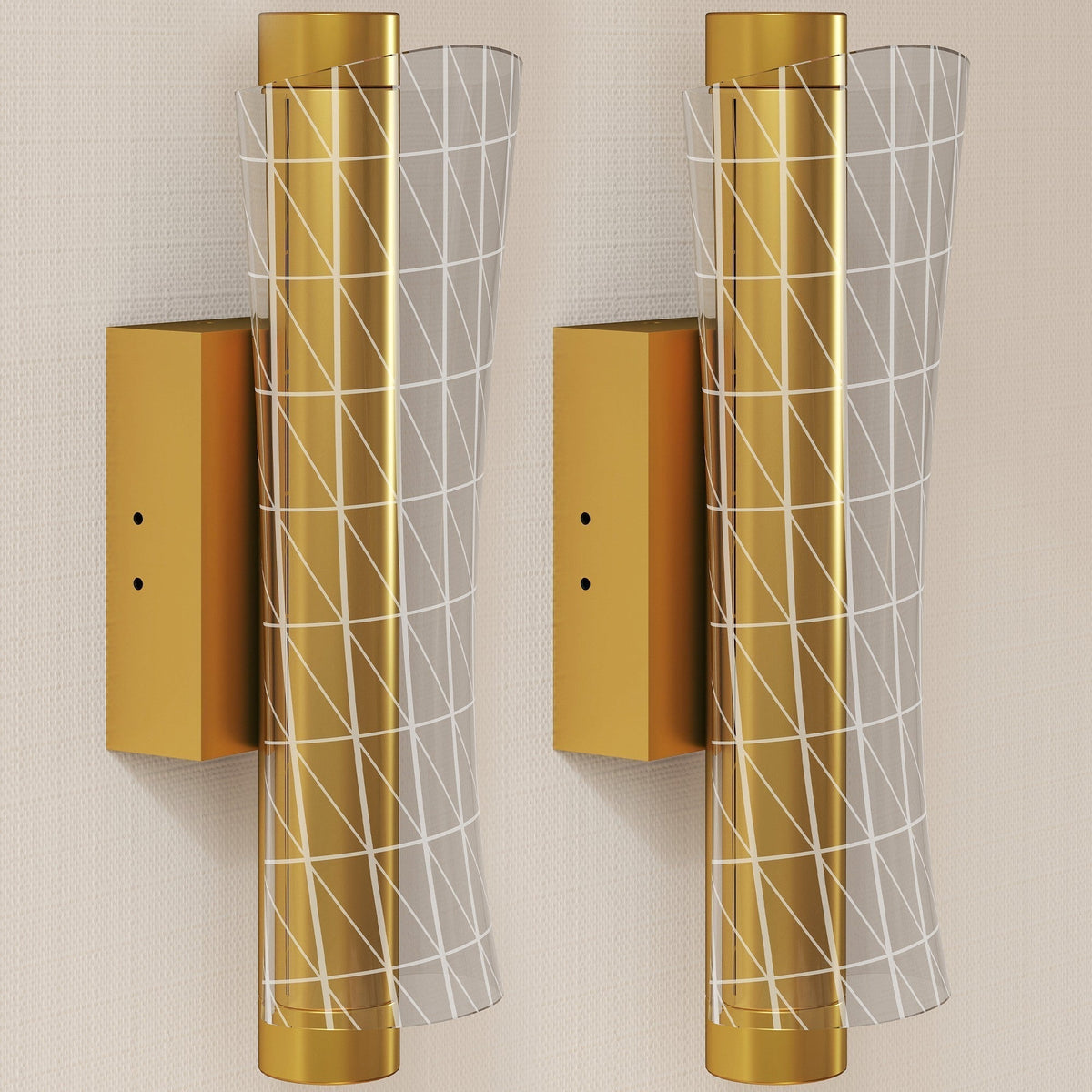 HOMCOM Led Wall Lamp 2 Pack in a gold tone finish with a geometric mesh design