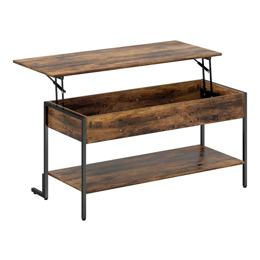 HOMCOM Lift-Top Coffee Table with storage in rustic brown wood effect and black metal frame