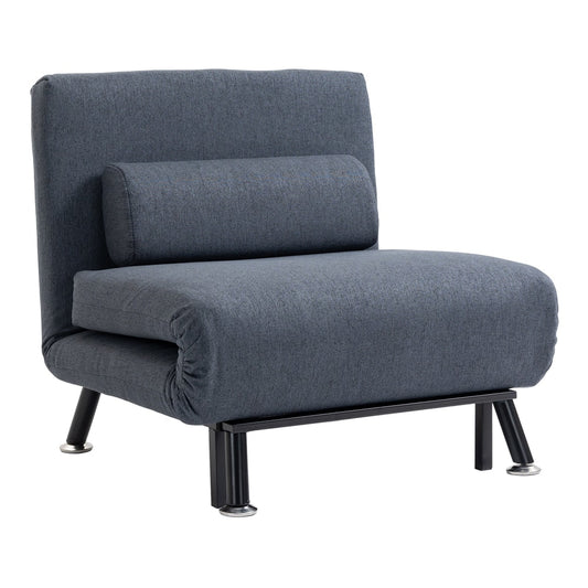 HOMCOM Linen Chair Bed in dark grey fabric with black metal legs