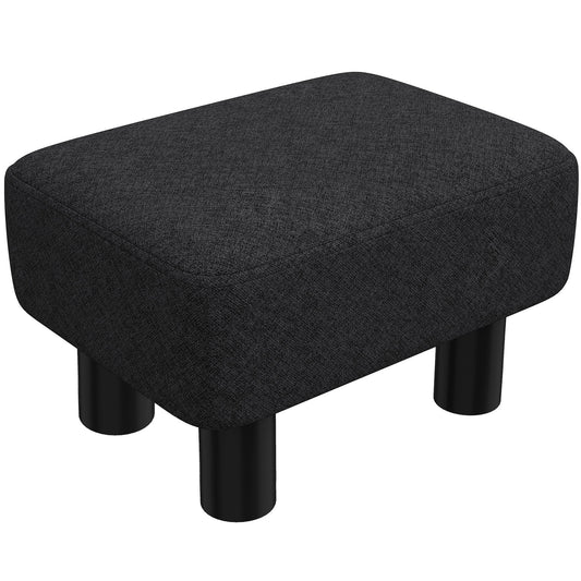 HOMCOM Linen Fabric Footstool Ottoman Cube in black with four sturdy plastic legs