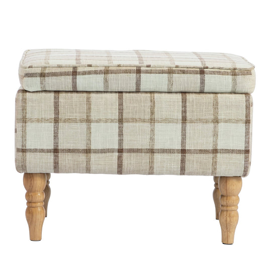 HOMCOM Linen Fabric Upholstered Footstool with four turned wooden legs and a checked fabric finish
