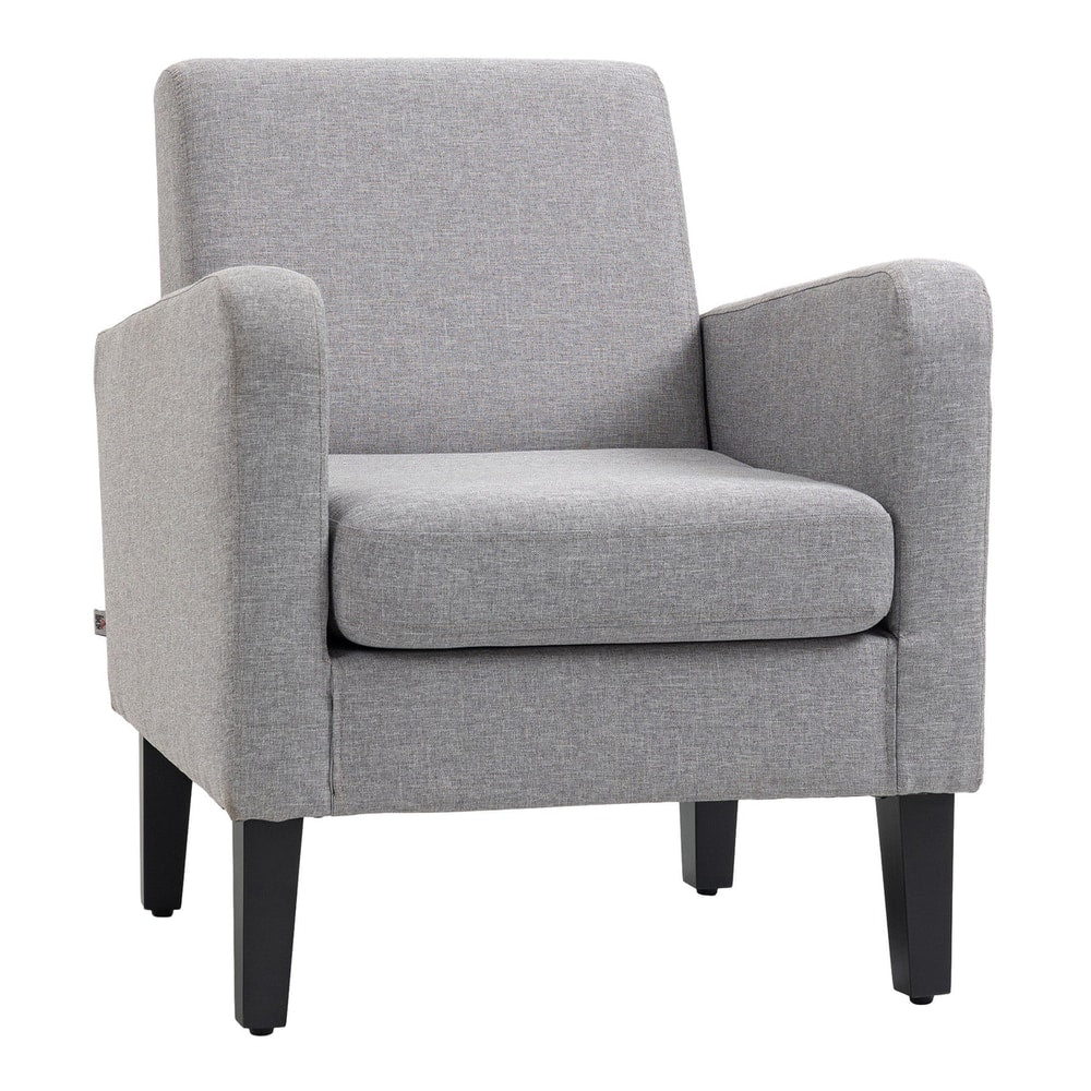 HOMCOM Linen-Look Boxy Armchair in light grey fabric with black legs