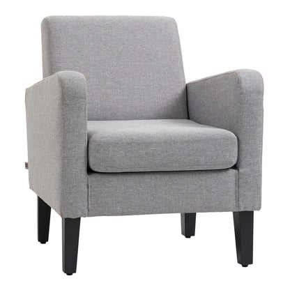 HOMCOM Linen-Look Boxy Armchair in light grey fabric with black legs