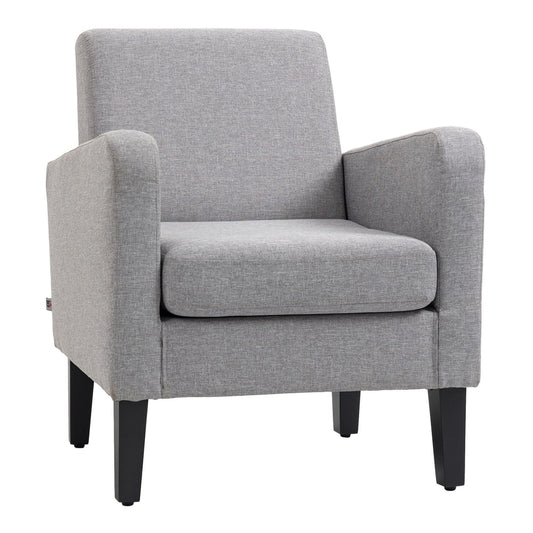HOMCOM Linen-Look Boxy Armchair in light grey fabric with black legs
