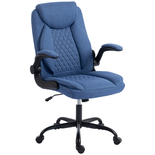 HOMCOM Linen-Look Computer Desk Chair in blue fabric with a diamond pattern on the back