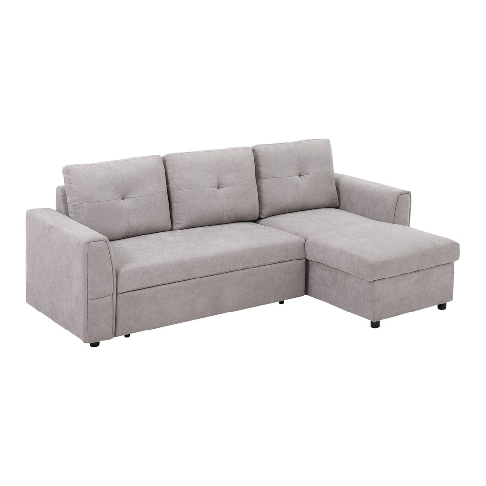 HOMCOM 3 Seater Sofa Bed in light grey with a chaise lounge section on the right side