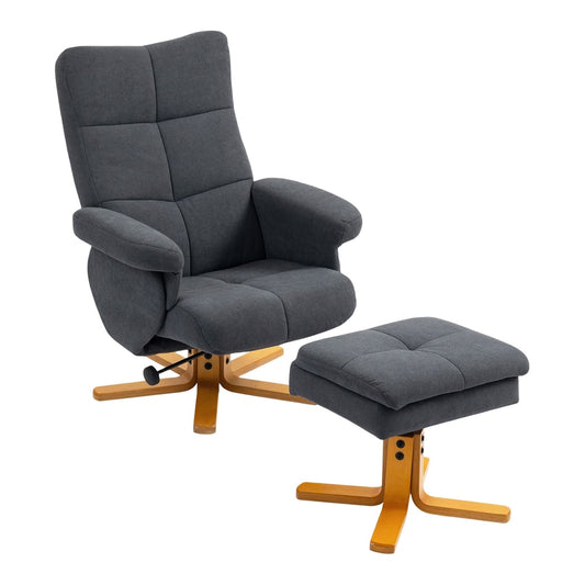 HOMCOM Linen-Look Recliner with storage ottoman in grey fabric, shown with the ottoman detached