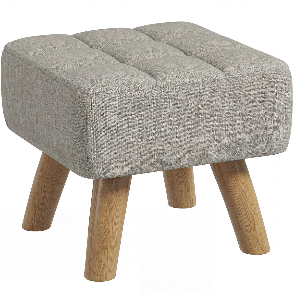 HOMCOM Linen-Look Square Padded Footstool with a tufted seat and four light wooden legs