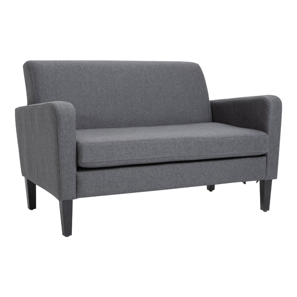 HOMCOM Linen Modern-Curved 2-Seat Sofa a compact grey loveseat with wooden legs and a thick cushion
