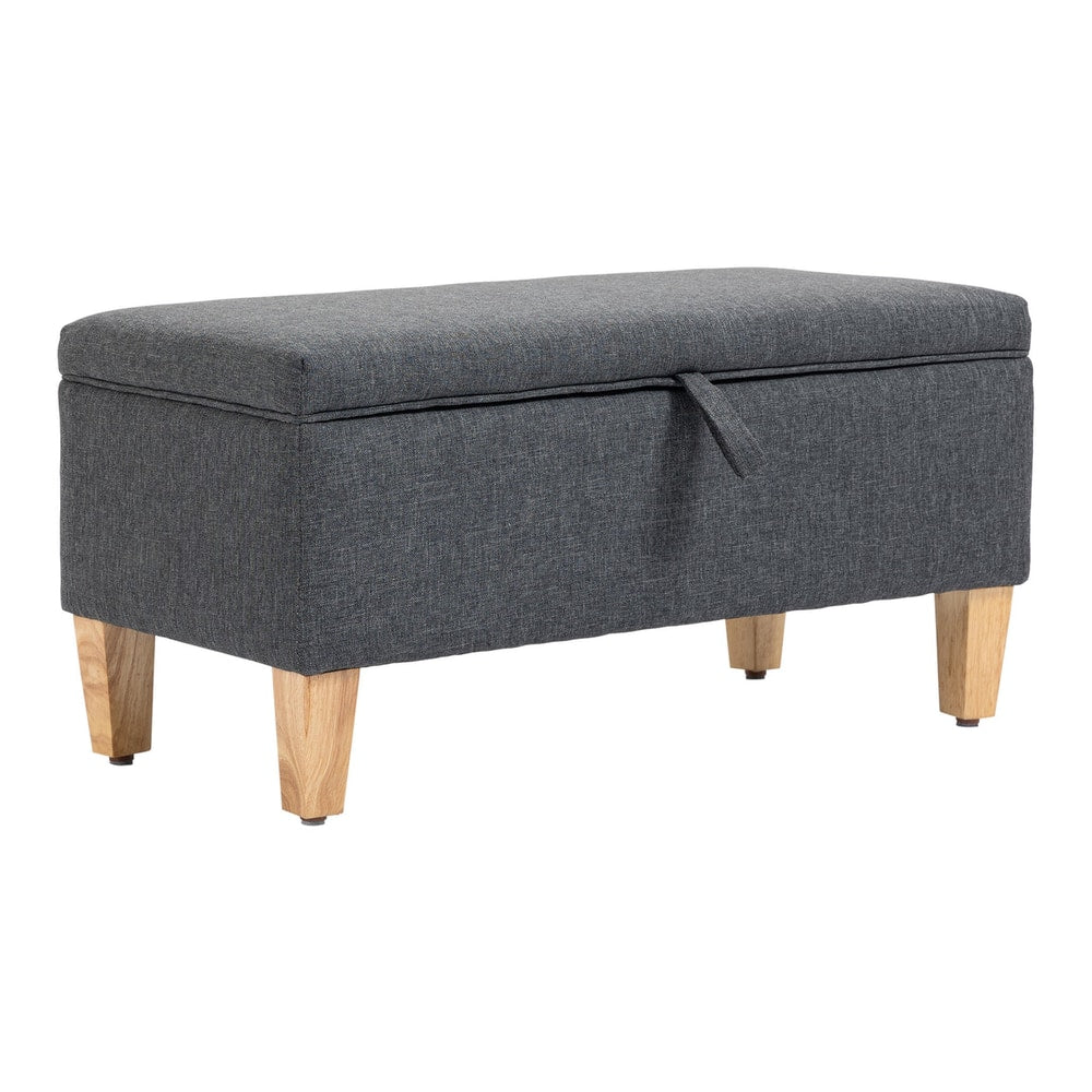HOMCOM 30L Linen Storage Ottoman a rectangular dark grey upholstered storage box with wooden legs