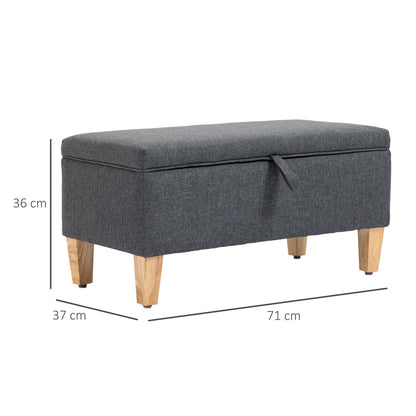 The storage ottoman shown with dimensions marked for height width and depth
