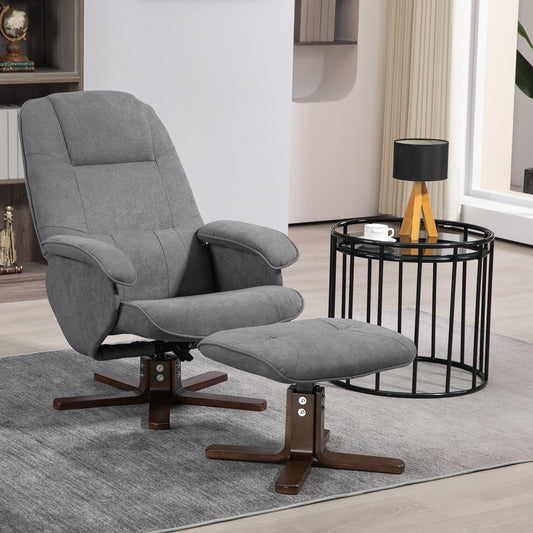 The reclining armchair and footstool set placed on a rug in a modern living room