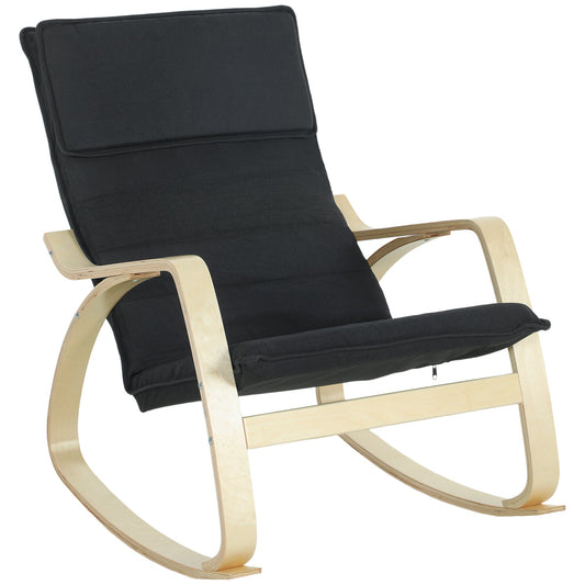 HOMCOM Lounge Chair with a black padded seat and light wood curved rocking frame