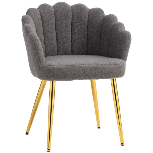 HOMCOM Lounge Chair Petal-Back Armchair Metal Legs, a grey armchair with a scalloped back and gold metal legs