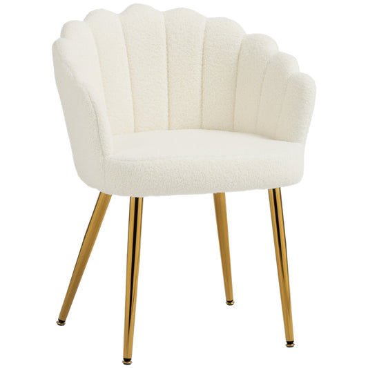 HOMCOM Lounge Chair Petal-Back Armchair Metal Legs in cream boucle fabric with gold metal legs