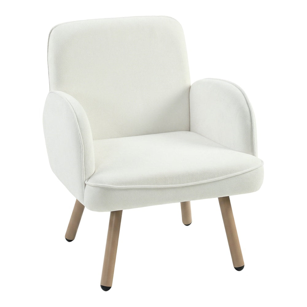 HOMCOM Lounge Chair Velvet Upholstered Armchair in cream white with light wooden legs