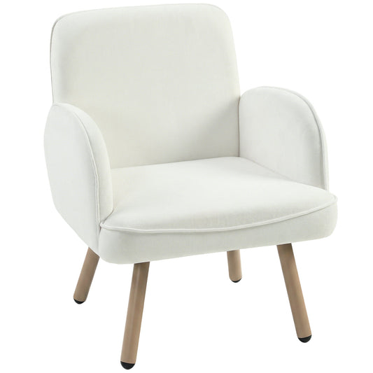 HOMCOM Lounge Chair Velvet Upholstered Armchair in cream white with light wooden legs