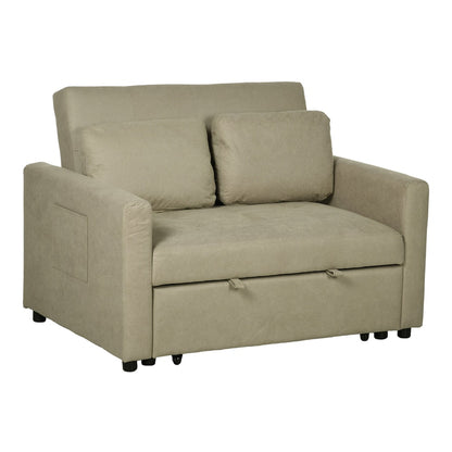 HOMCOM Loveseat Sofa Bed in light brown with two cushions and side storage pockets