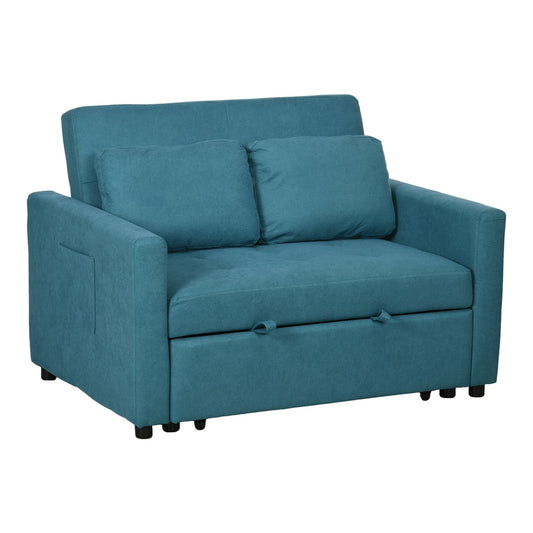 HOMCOM Loveseat Sofa Bed in blue, a compact two-seater sofa with two cushions and side pockets
