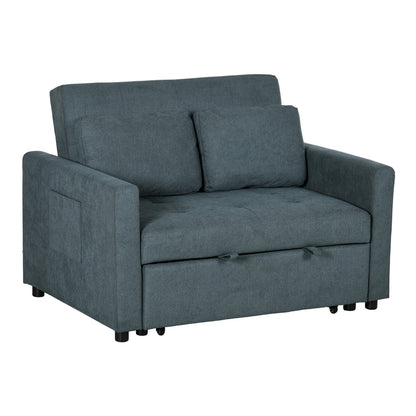 HOMCOM Loveseat Sofa Bed in charcoal grey fabric with two cushions and side pockets