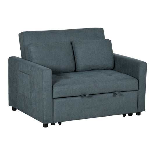 HOMCOM Loveseat Sofa Bed in charcoal grey fabric with two cushions and side pockets
