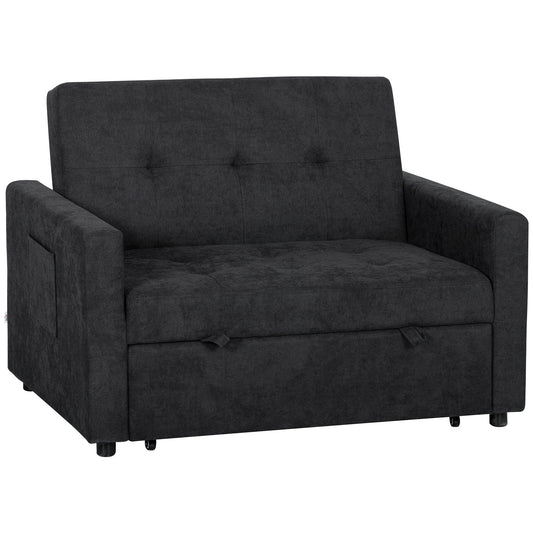 HOMCOM Loveseat Sofa Bed in black with tufted backrest and side pockets on a white background