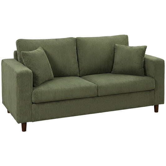 HOMCOM Loveseat Sofa with Wide Seat, a green corduroy two-seater couch with two cushions