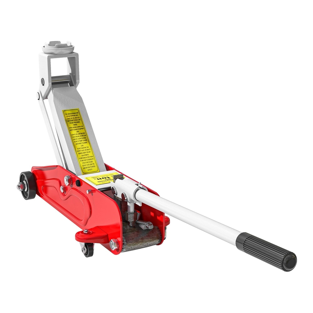 HOMCOM Low Profile Jack in red and silver with a long handle and small wheels for easy movement