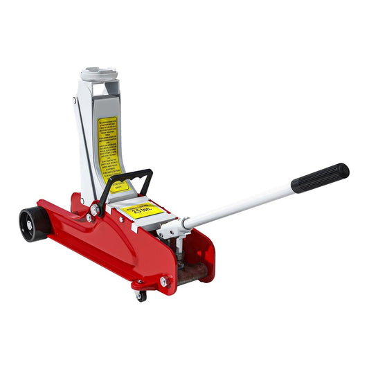 HOMCOM Low Profile Jack, a red and silver hydraulic racing floor jack with a long handle