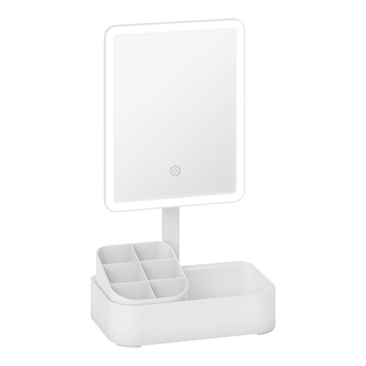 HOMCOM Makeup Mirror with Lights, a white vanity mirror with a storage base and organiser compartments