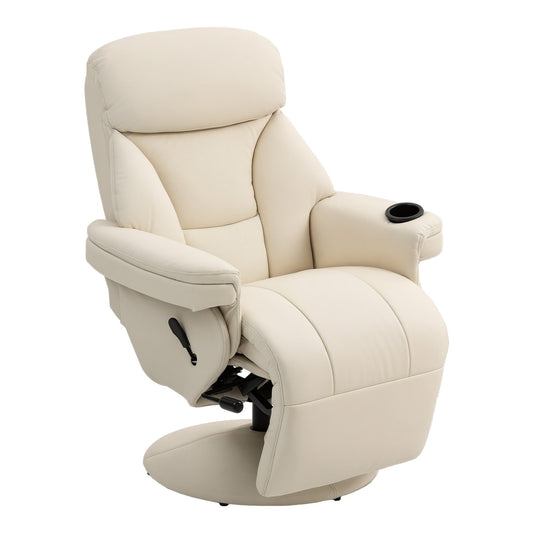HOMCOM Manual Recliner Chair with Footrest in cream white PU leather, shown from the front three-quarters