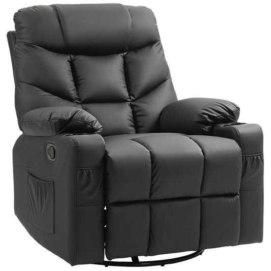 HOMCOM Manual Reclining Chair in black faux leather with padded arms and a side pocket